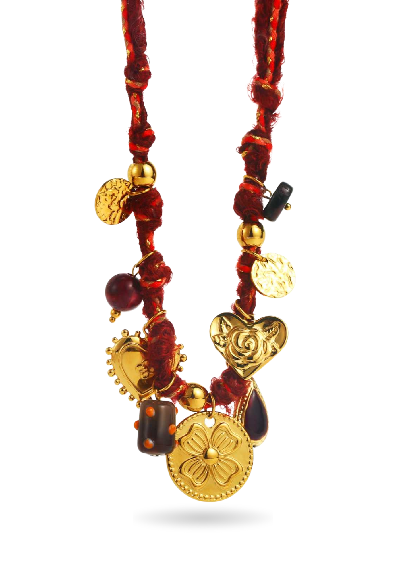 Collier Charms Tissu Rouge