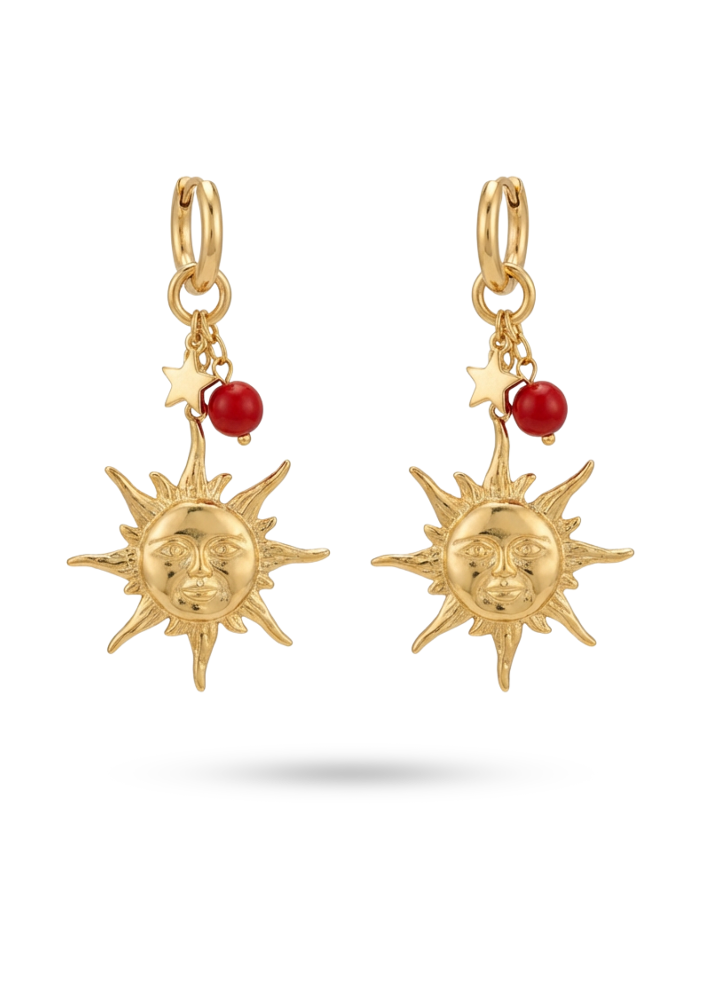 Boucles d'Oreilles Acier Inoxydable Soleil Perle Rouge