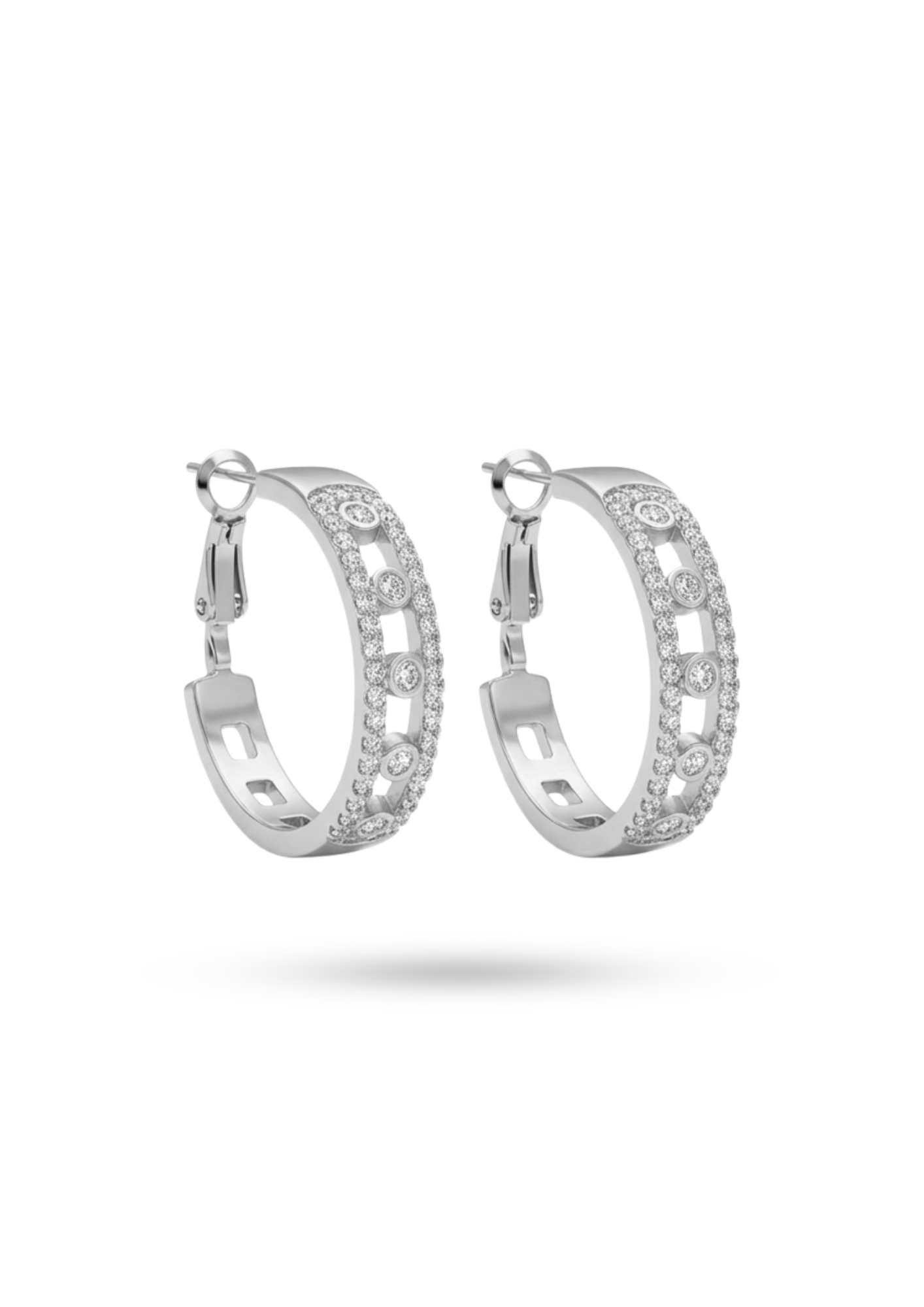 Boucles d'Oreilles Acier Inoxydable Créoles Ajourées Strass