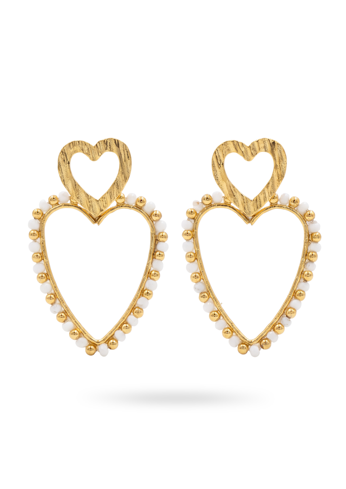 Boucles d'Oreilles Acier Inoxydable double coeur perle
