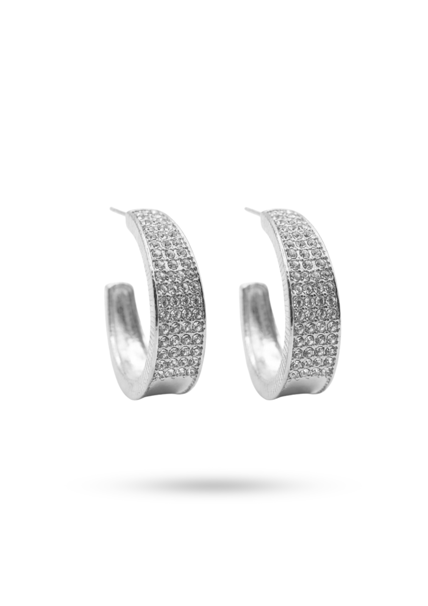 Boucles d'Oreilles Acier Inoxydable Demi Créoles Strass