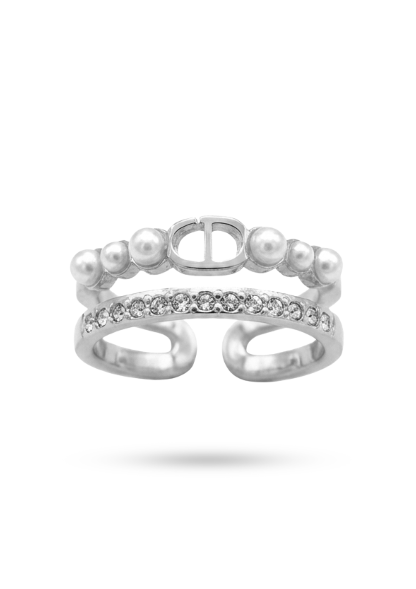 Bague Acier Inoxydable Maille Marine Perle Blanche
