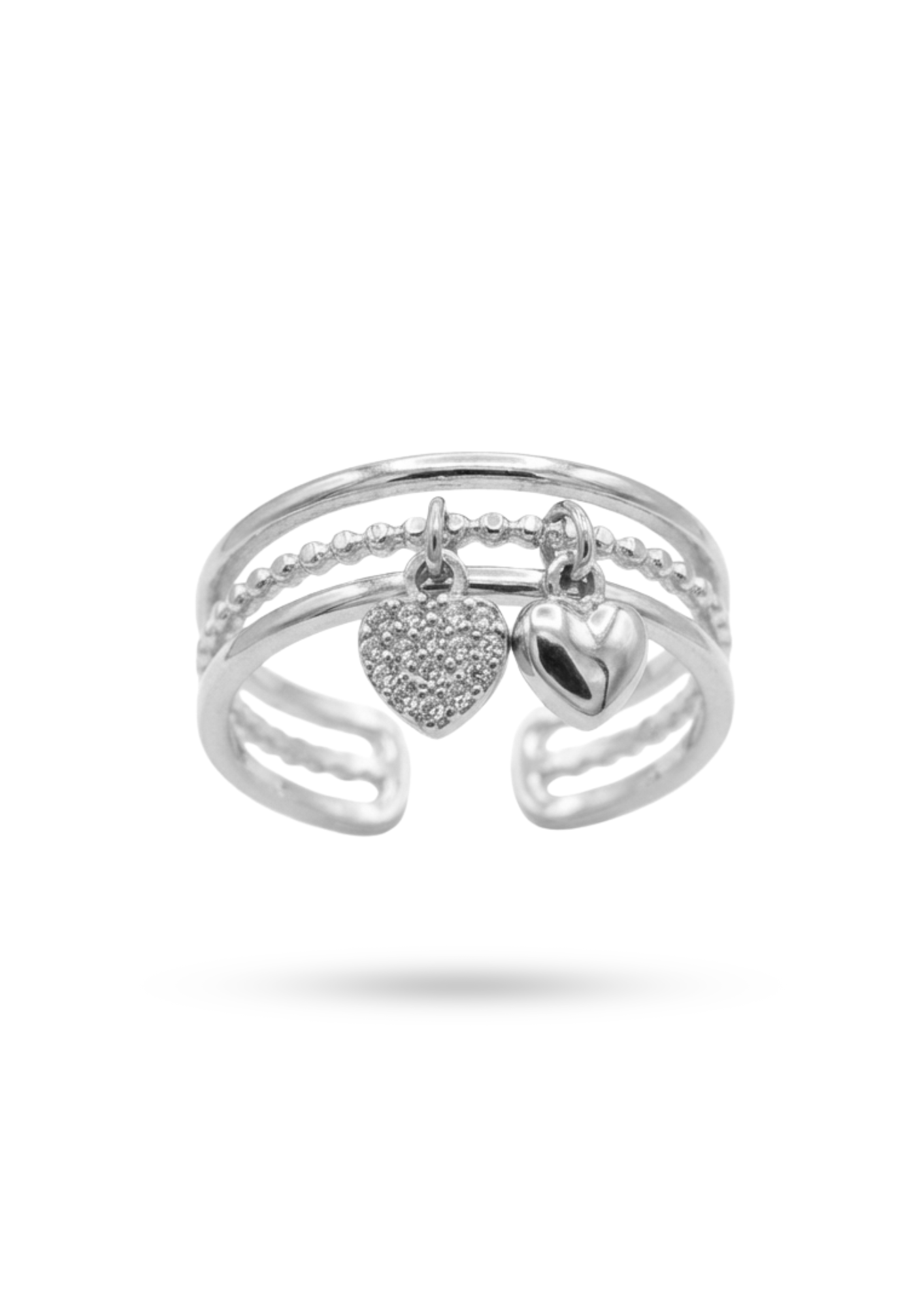 Bague Breloque Double Cœur