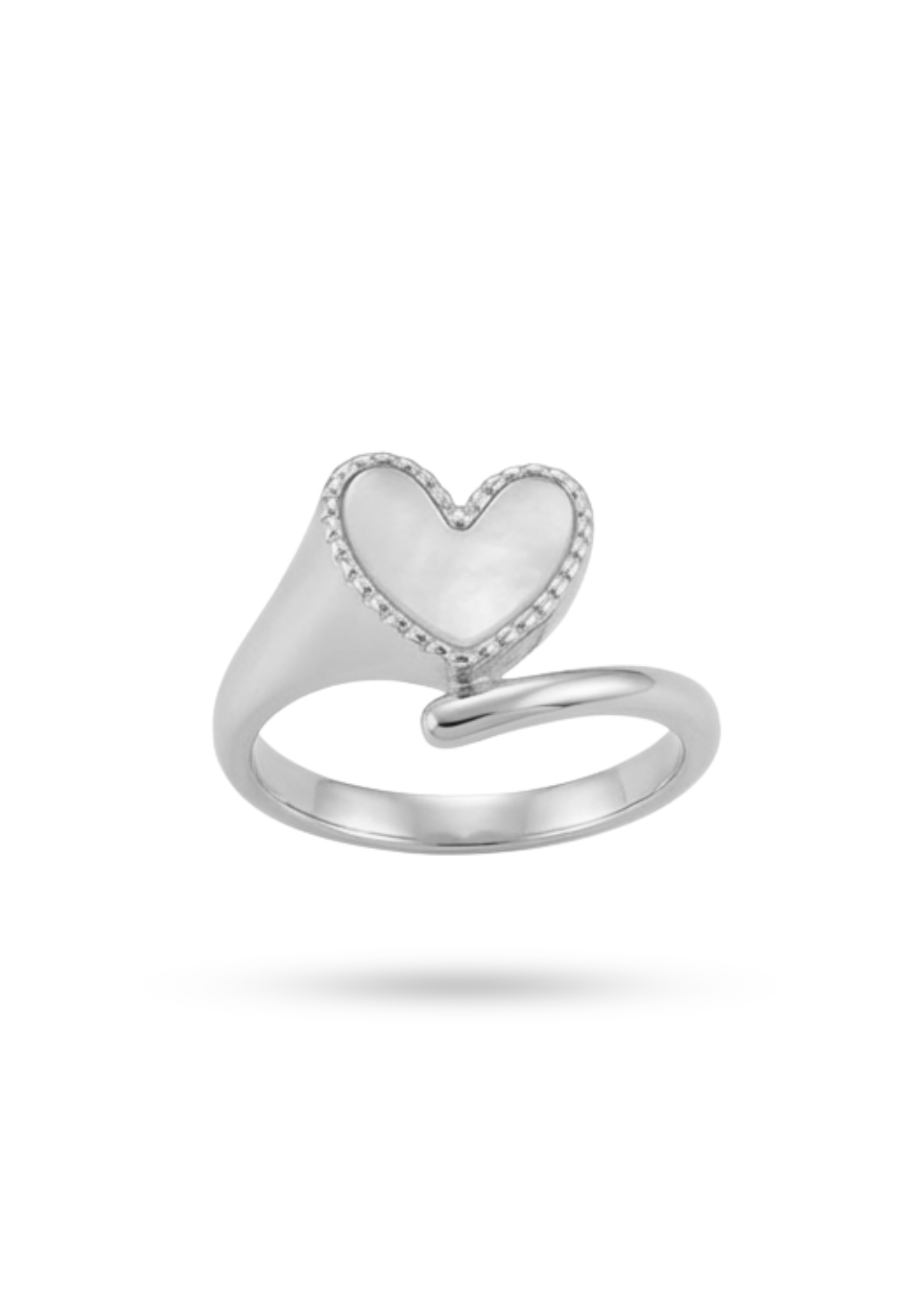 Bague Acier Inoxydable Ouverte Cœur Blanc