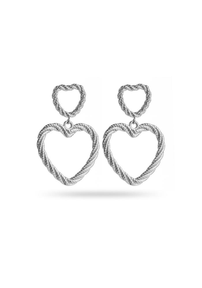 Boucles d'Oreilles Double Cœur Acier Inoxydable