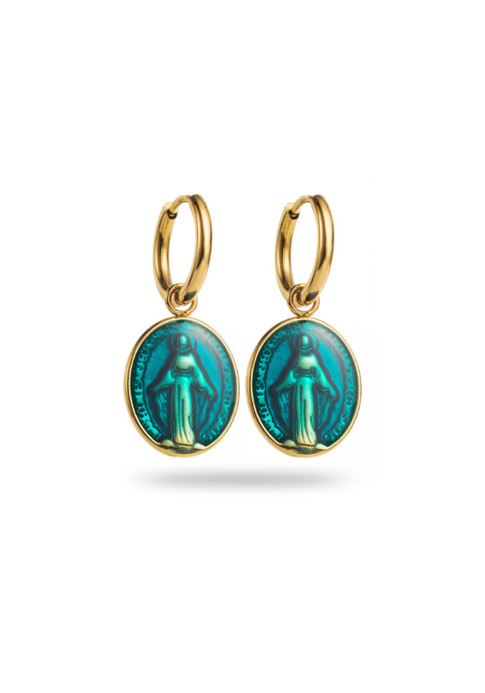Boucles d'Oreilles Acier Inoxydable Chrétienne vierge marie