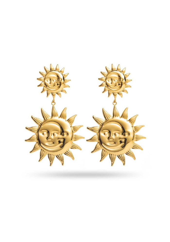 Boucles d'Oreilles Acier Inoxydable Double Soleil