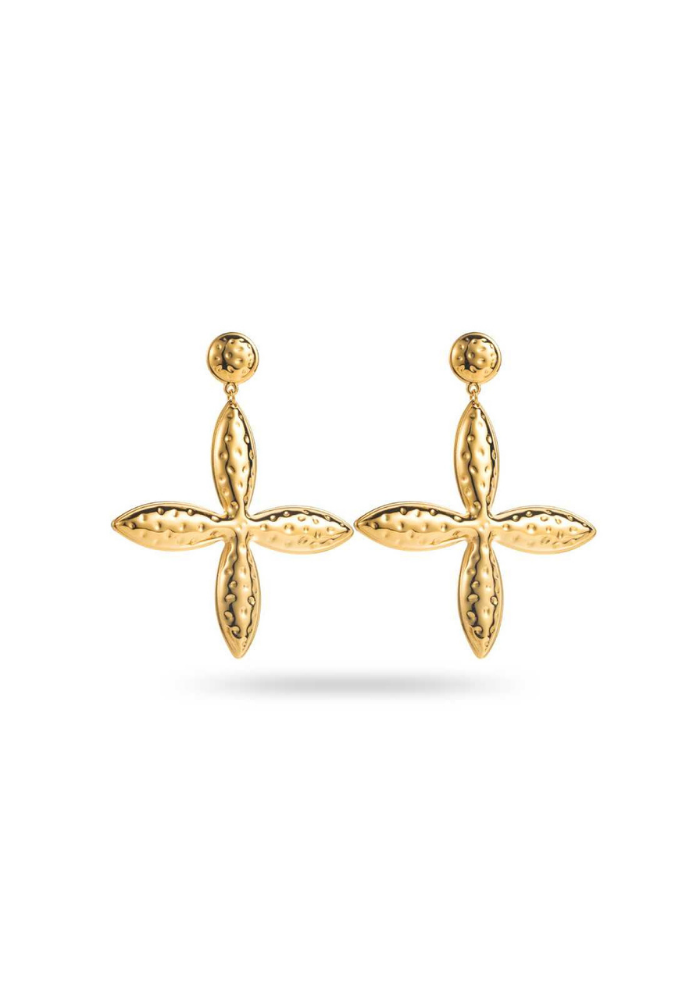 Boucles d'Oreilles Acier Inoxydable Pendantes Fleur Martelée