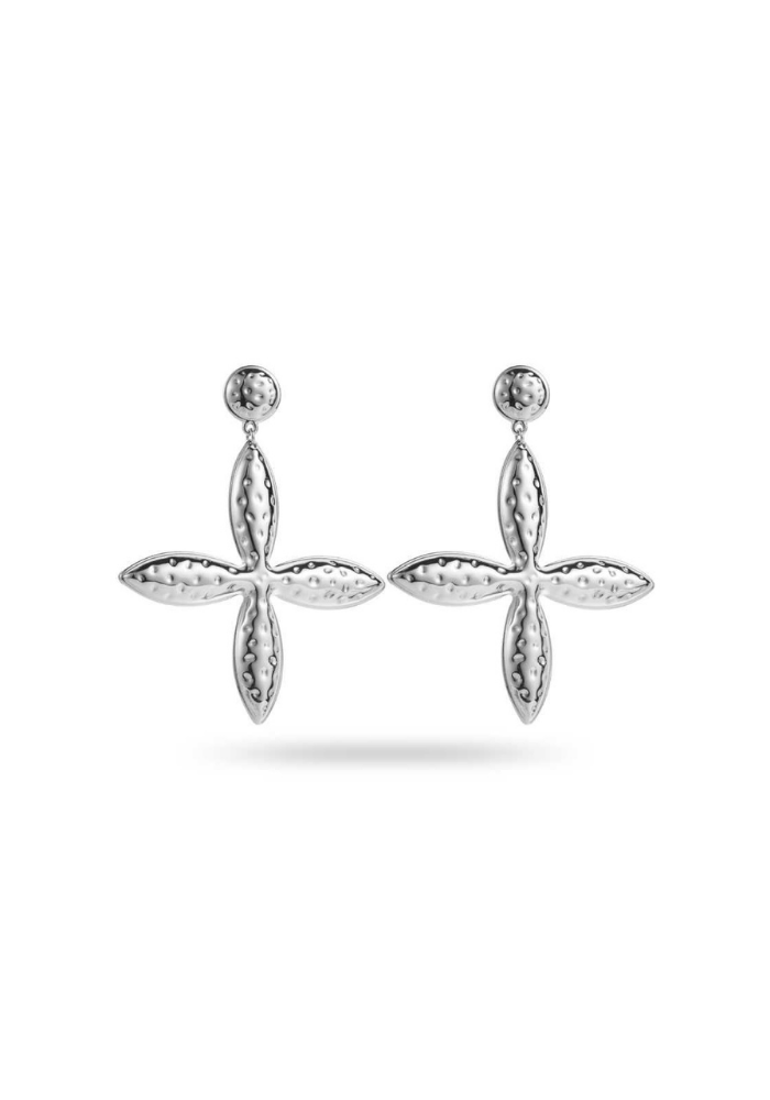 Boucles d'Oreilles Acier Inoxydable Pendantes Fleur Martelée