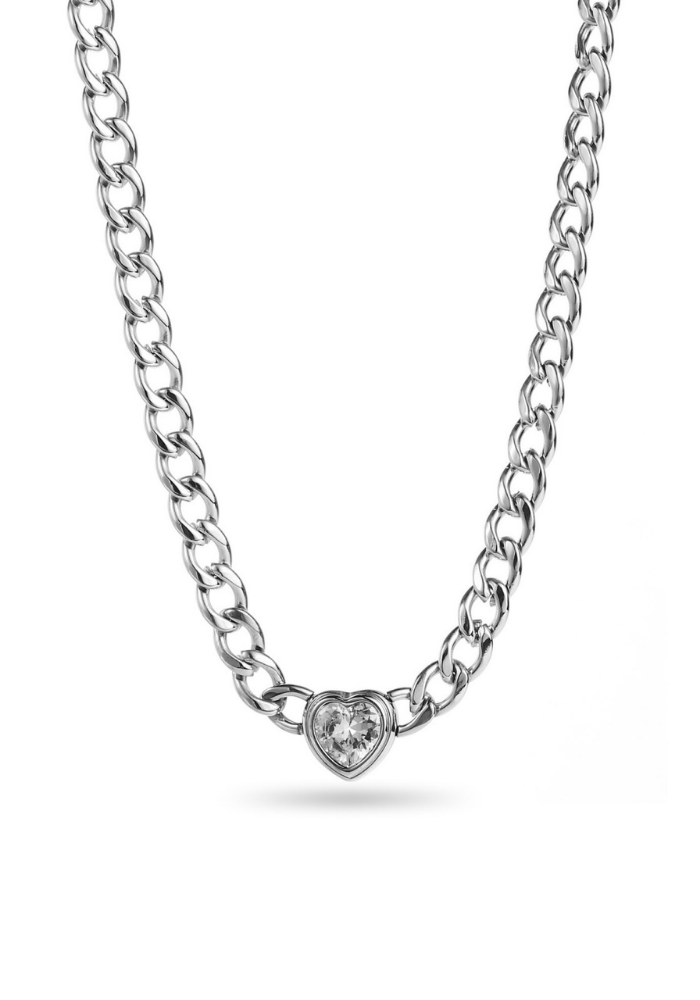 Collier Acier Inoxydable Cœur Strass