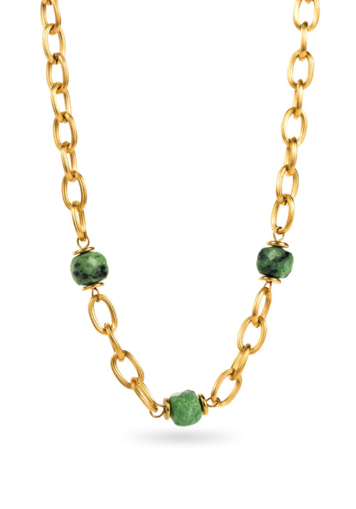 Collier Acier Inoxydable Pierre Naturelle africaine