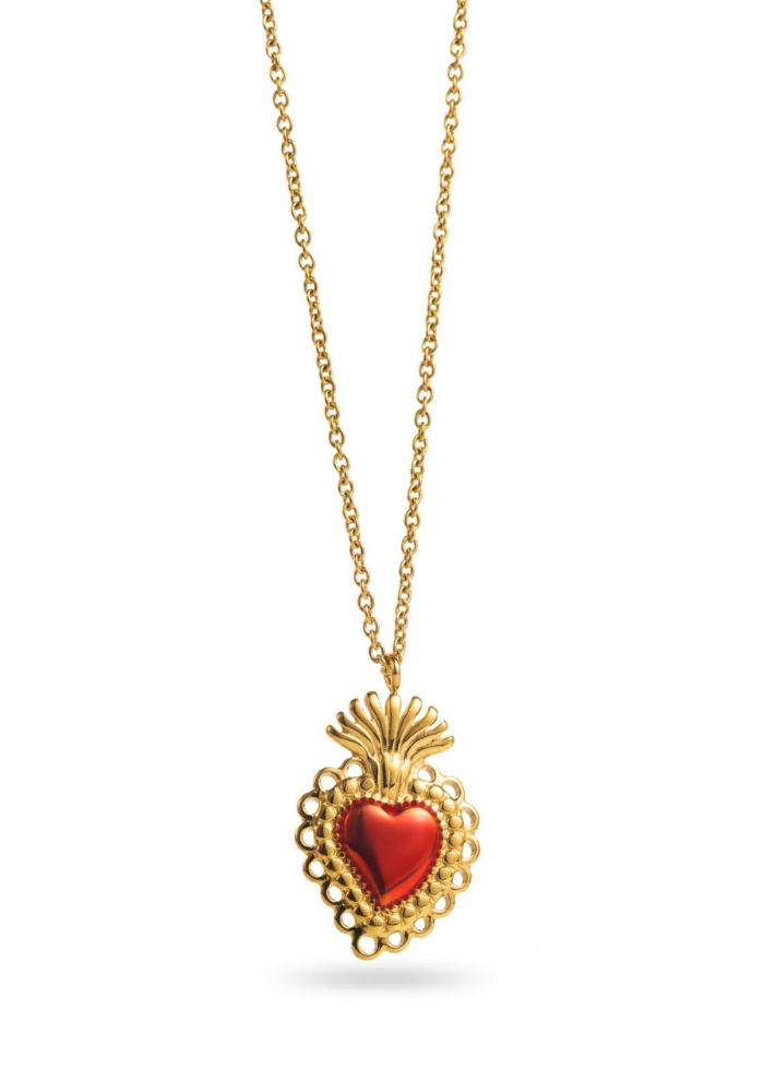 Collier Acier Inoxydable Cœur Rouge