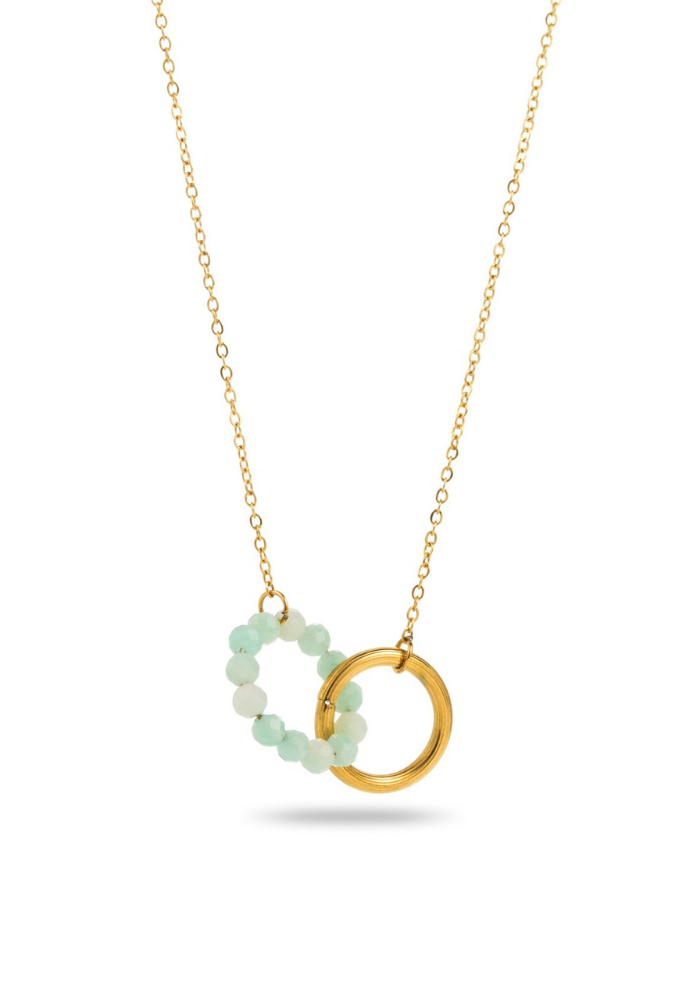 Collier Acier Inoxydable Double Anneau bleu