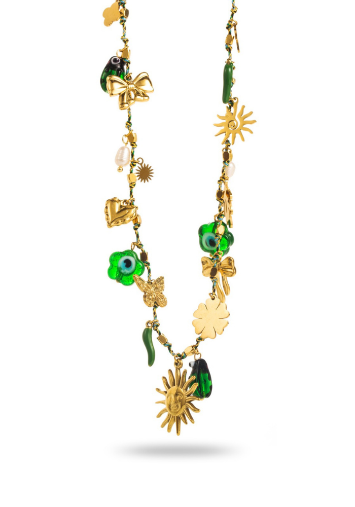 Collier Charms Cordon Vert
