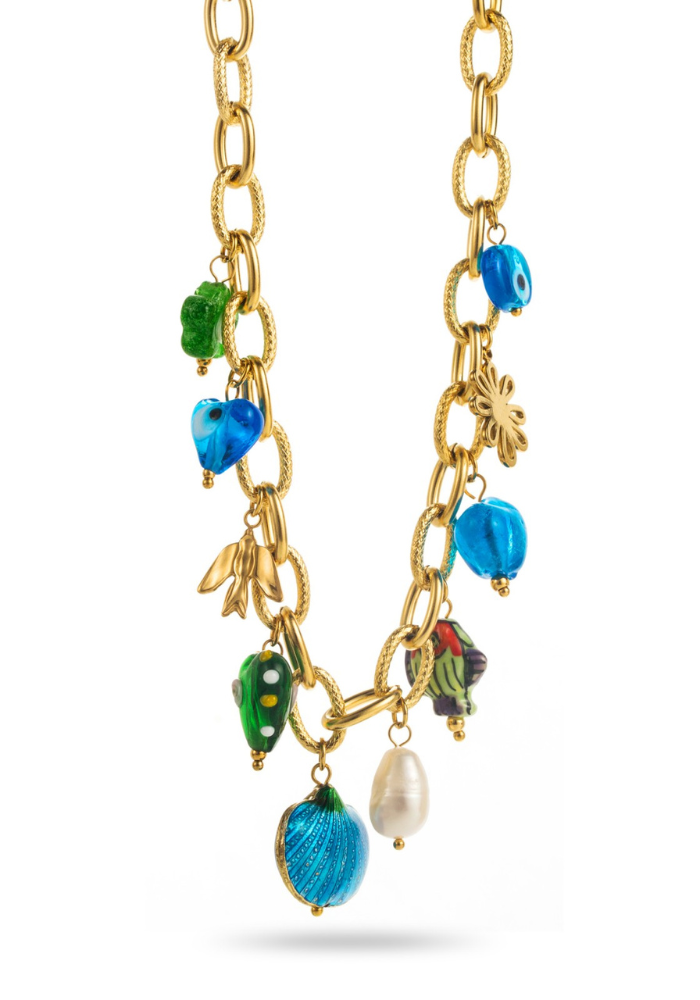 Collier Charms Bleu et Vert