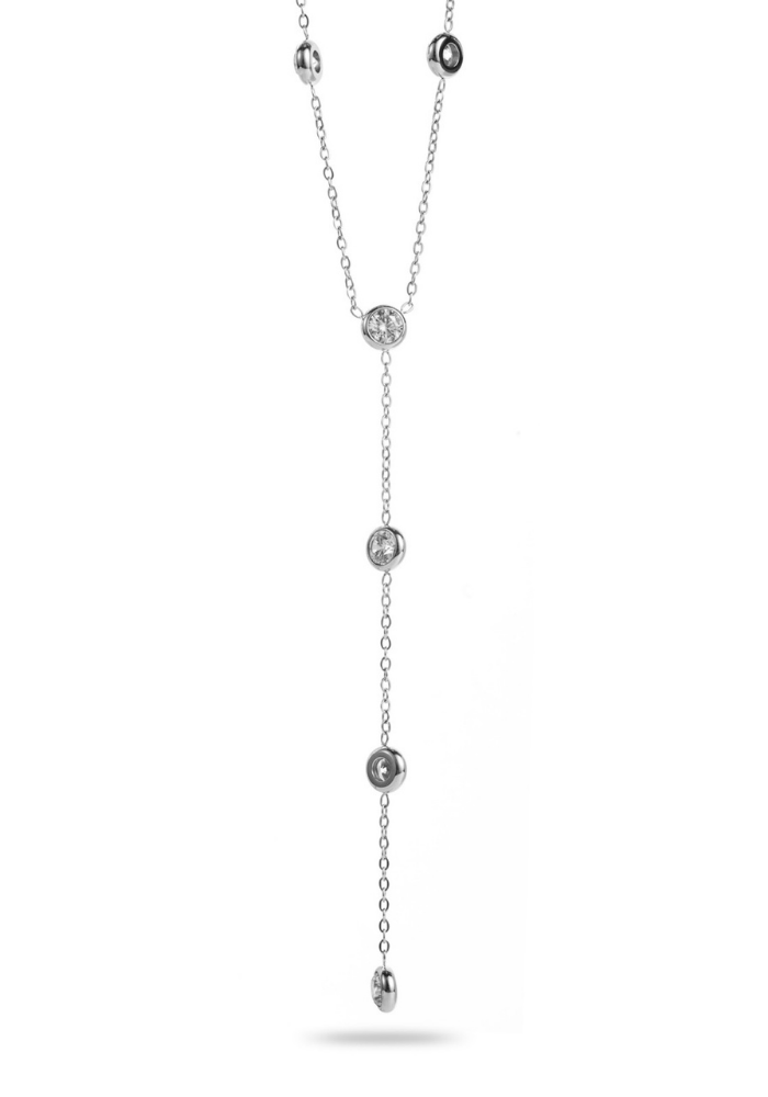 Collier Y Acier Inoxydable Zircons