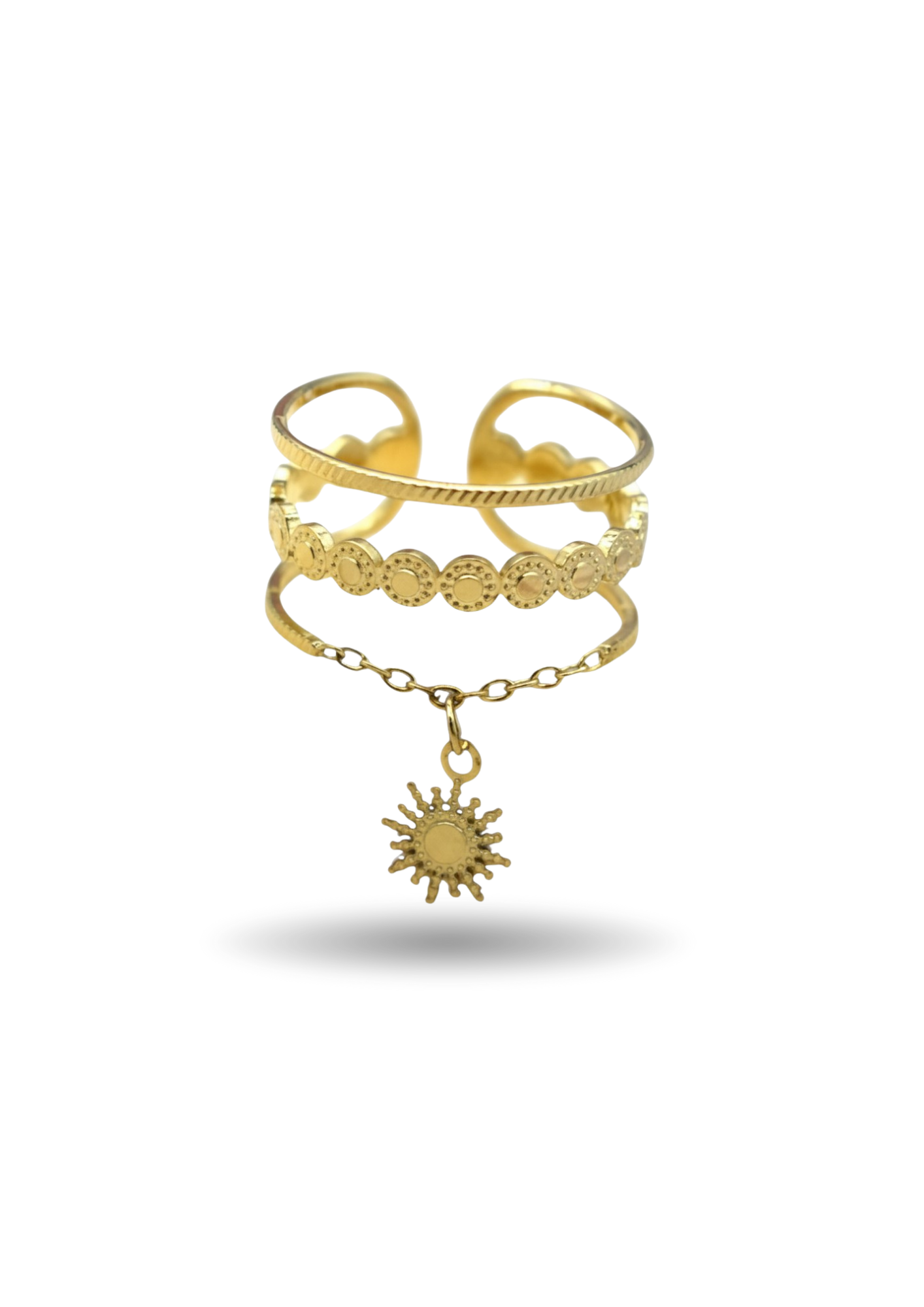 Bague Acier Inoxydable Triple Rangs Soleil