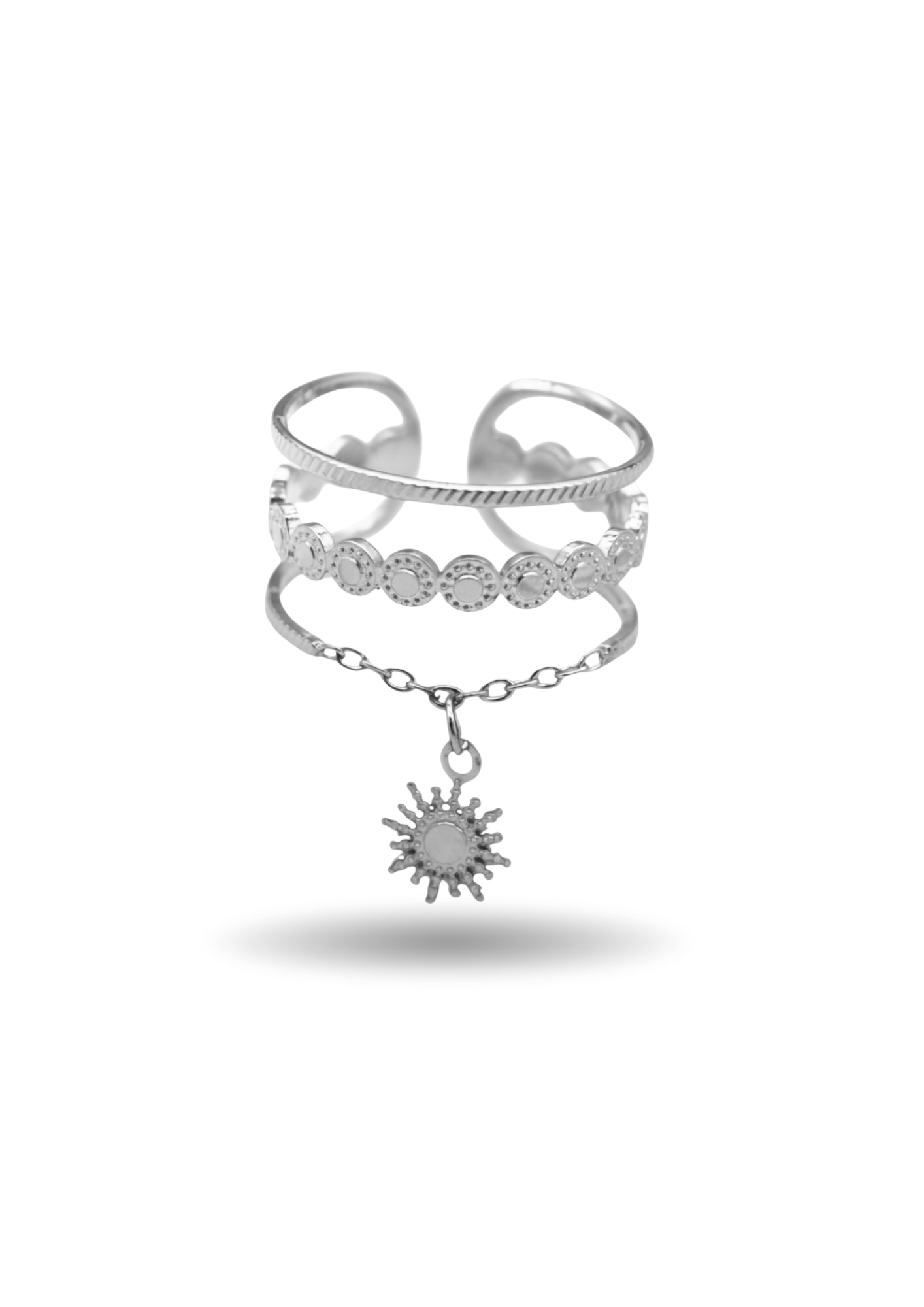Bague Acier Inoxydable Triple Rangs Soleil