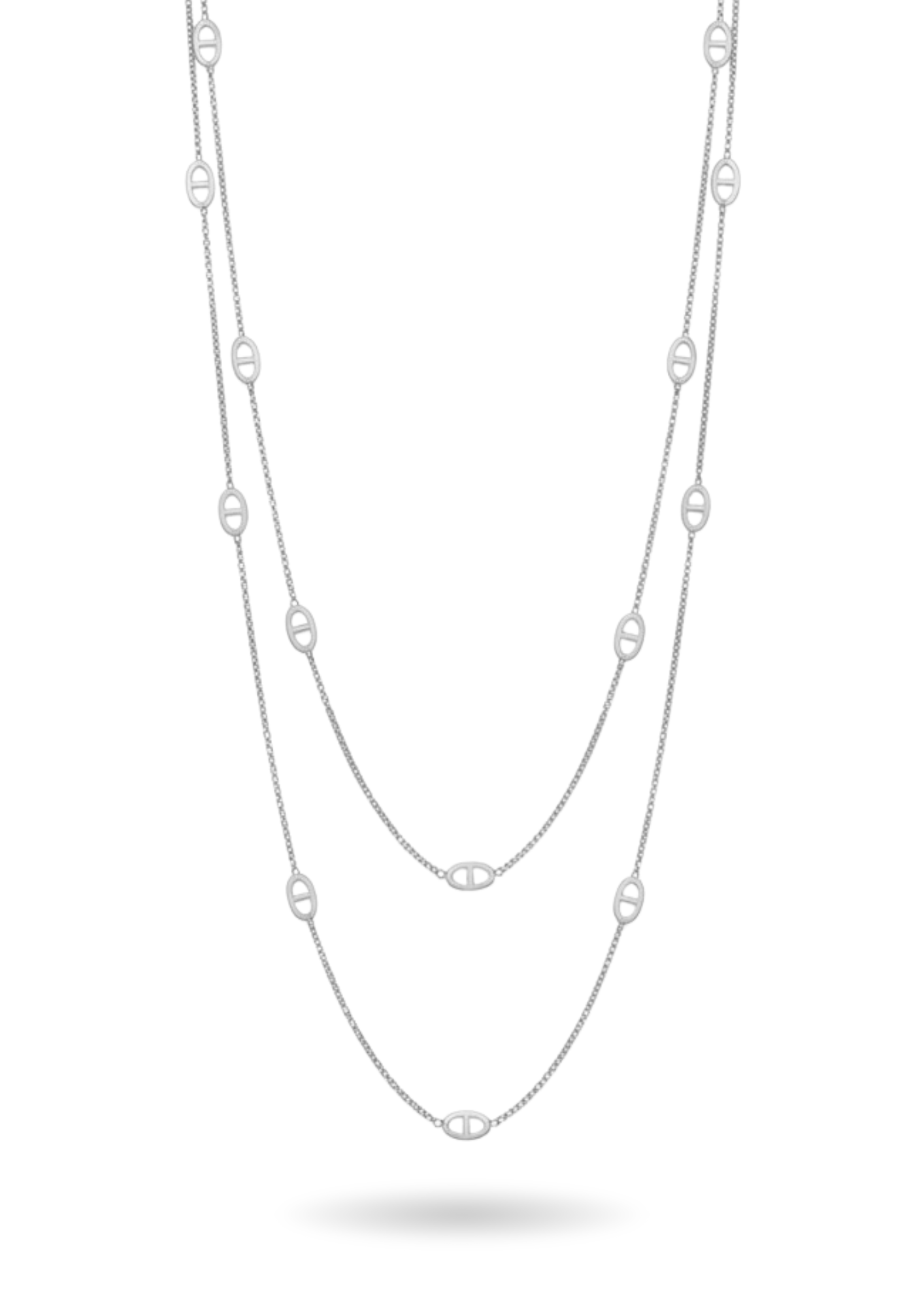 Double Sautoir Acier Inoxydable Ovale