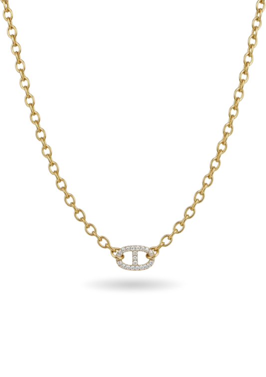 Collier Acier Inoxydable Maille Marine Strass