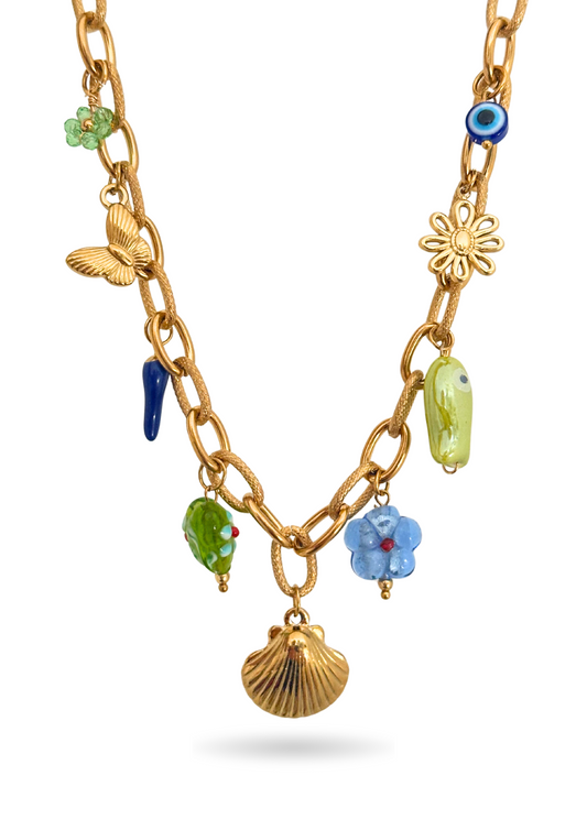 Collier Charms Bleu et Vert