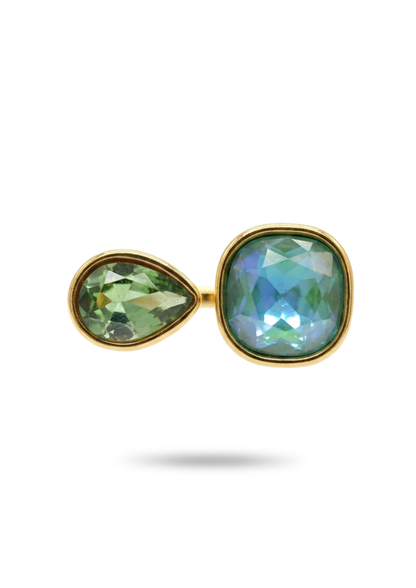 Bague Acier Inoxydable Double Pierre Couleur