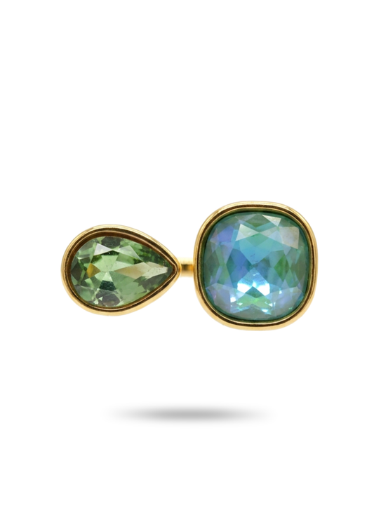 Bague Acier Inoxydable Double Pierre Couleur
