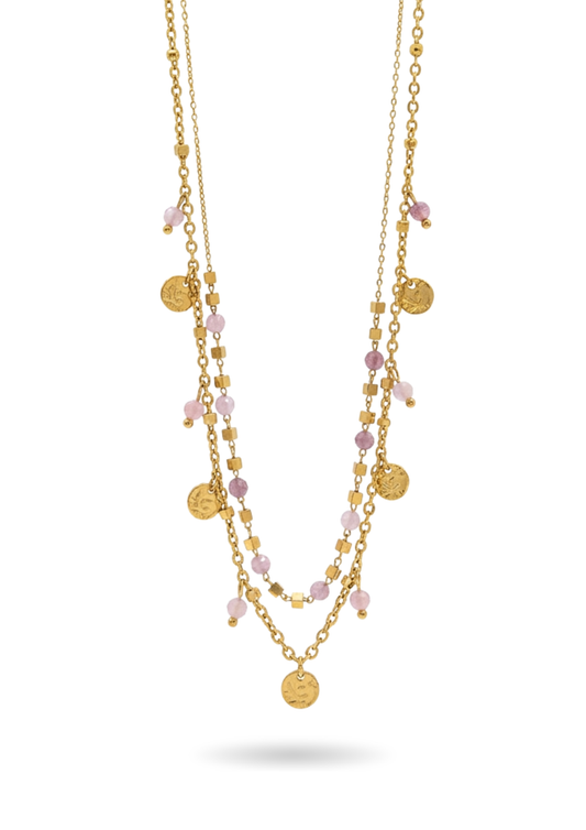 Collier Acier Inoxydable Double rangs perles