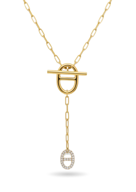 Collier Y Acier Inoxydable Double Ovale Strass