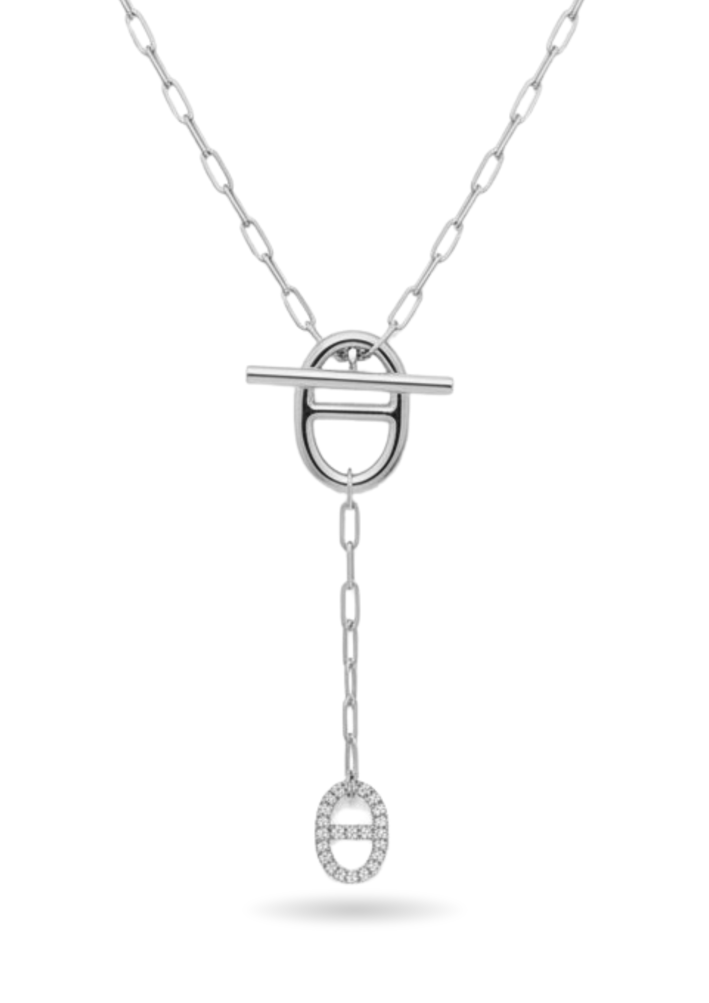 Collier Y Acier Inoxydable Double Ovale Strass