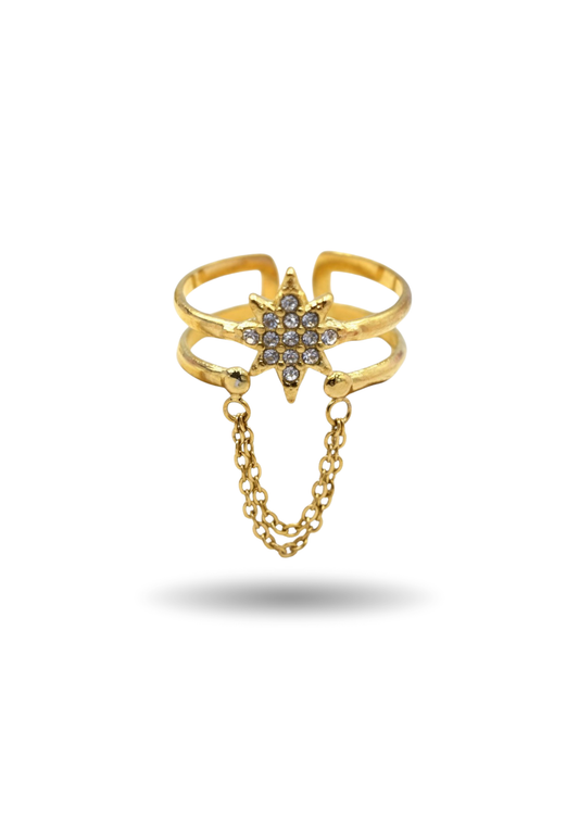 Bague Acier Inoxydable Étoile Chaine