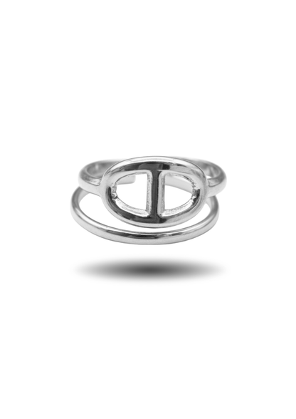 Bague Acier Inoxydable Double Rangs Ovale