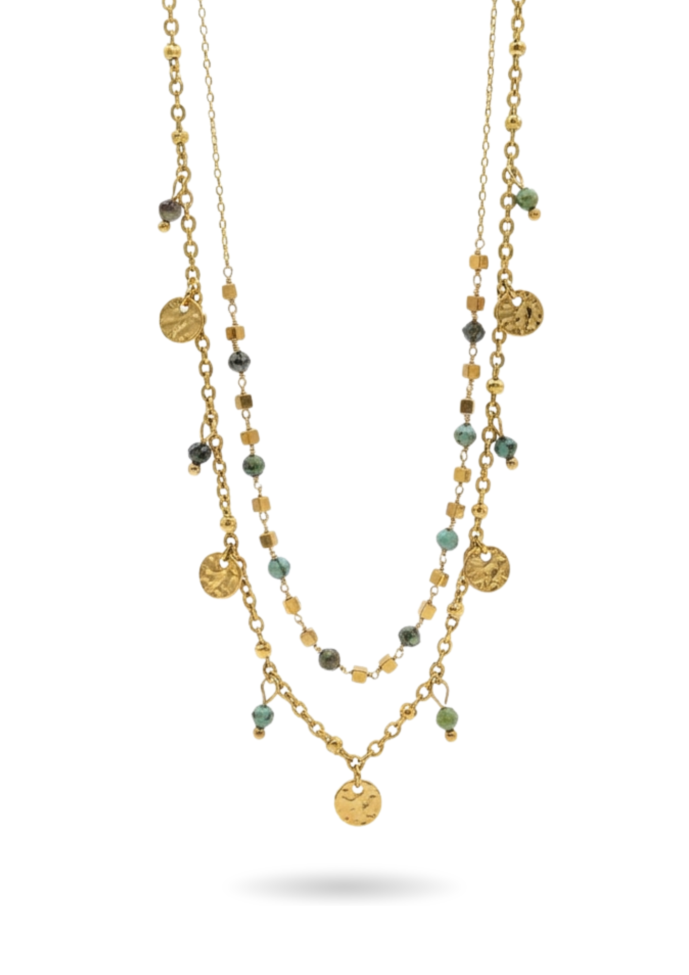 Collier Acier Inoxydable Double rangs perles naturelles