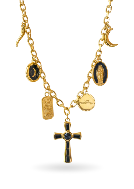 Collier Charms Croix Noire