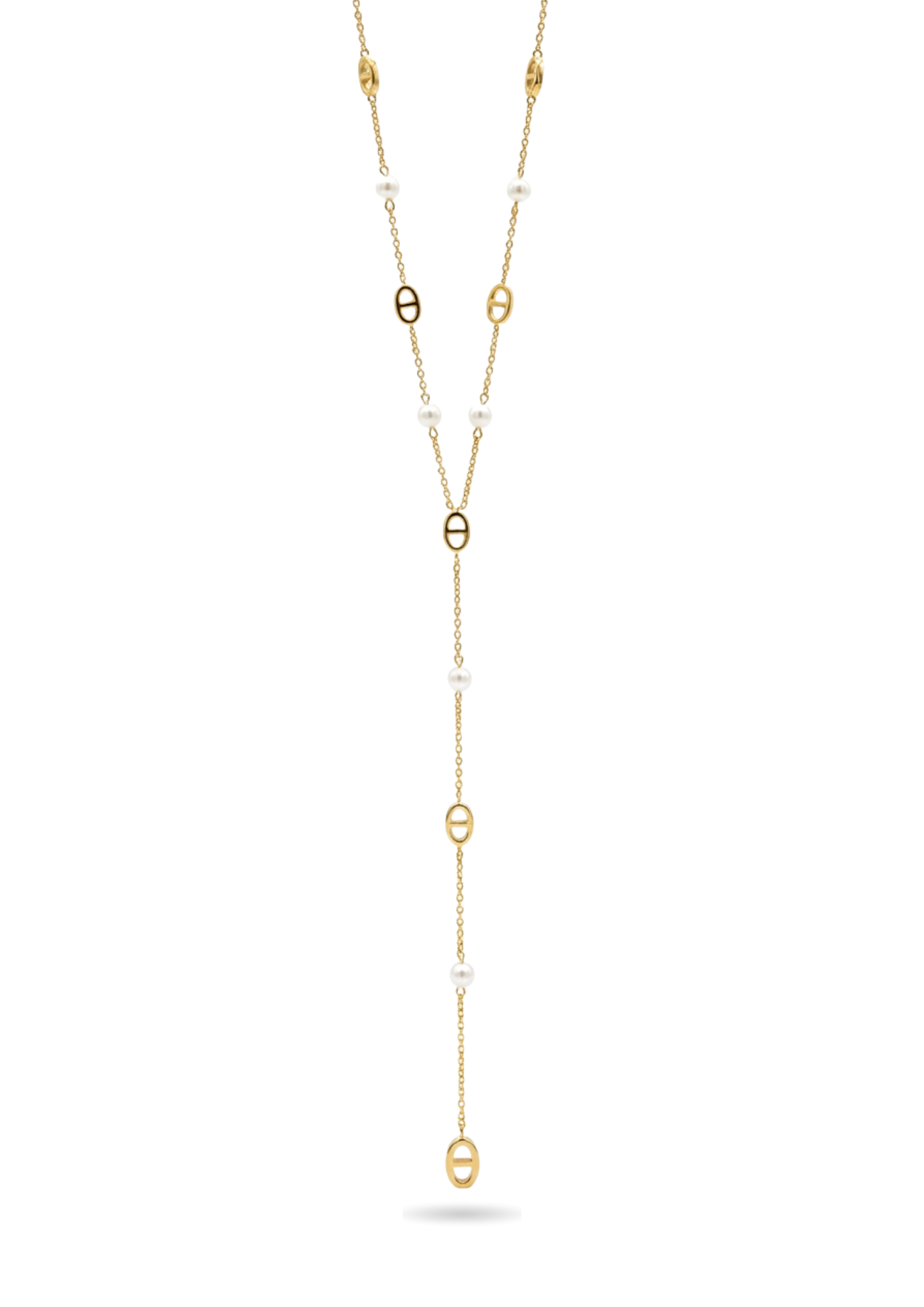 Collier Y Acier Inoxydable Ovale Perle Naturelle