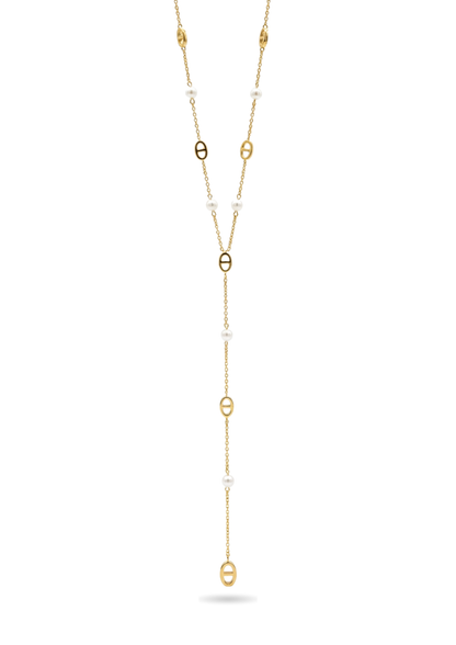 Collier Y Acier Inoxydable Ovale Perle Naturelle
