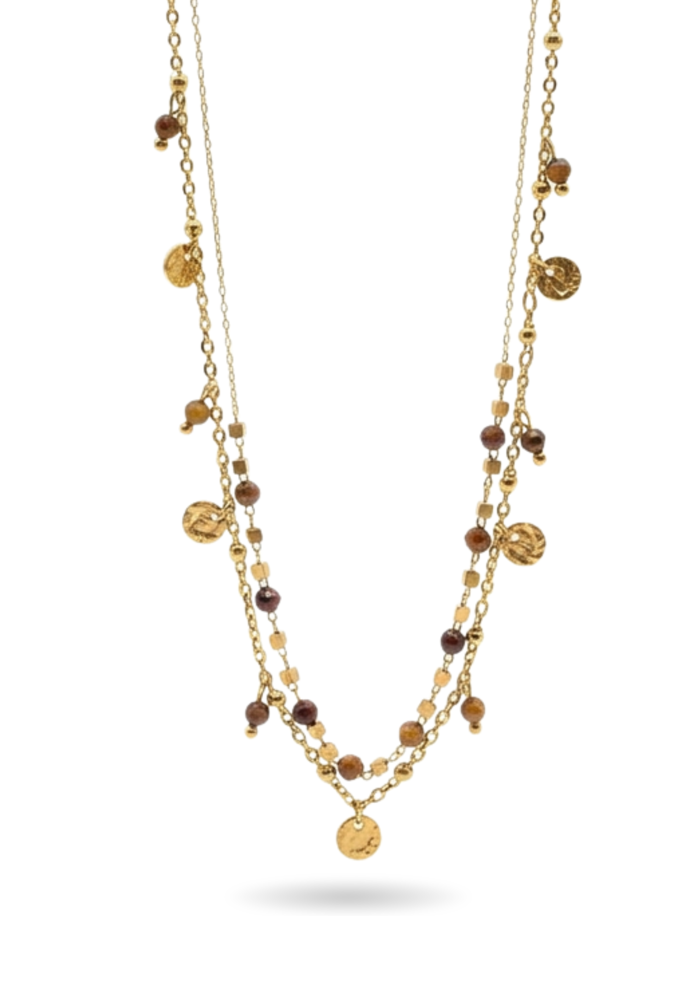 Collier Acier Inoxydable Double rangs perles naturelles
