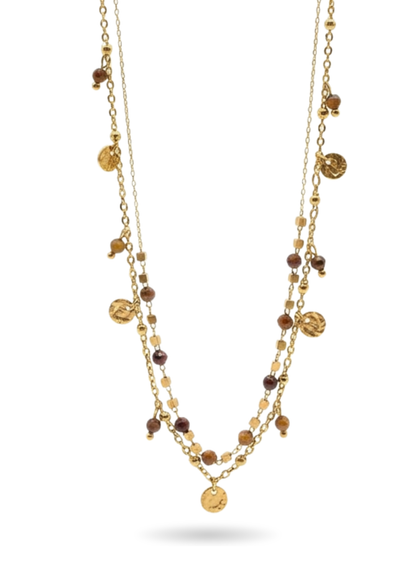 Collier Acier Inoxydable Double rangs perles naturelles