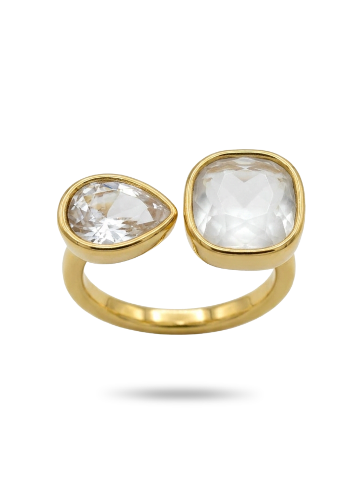 Bague Acier Inoxydable Double Pierre Couleur pas cher