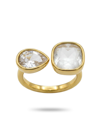 Bague Acier Inoxydable Double Pierre Couleur pas cher