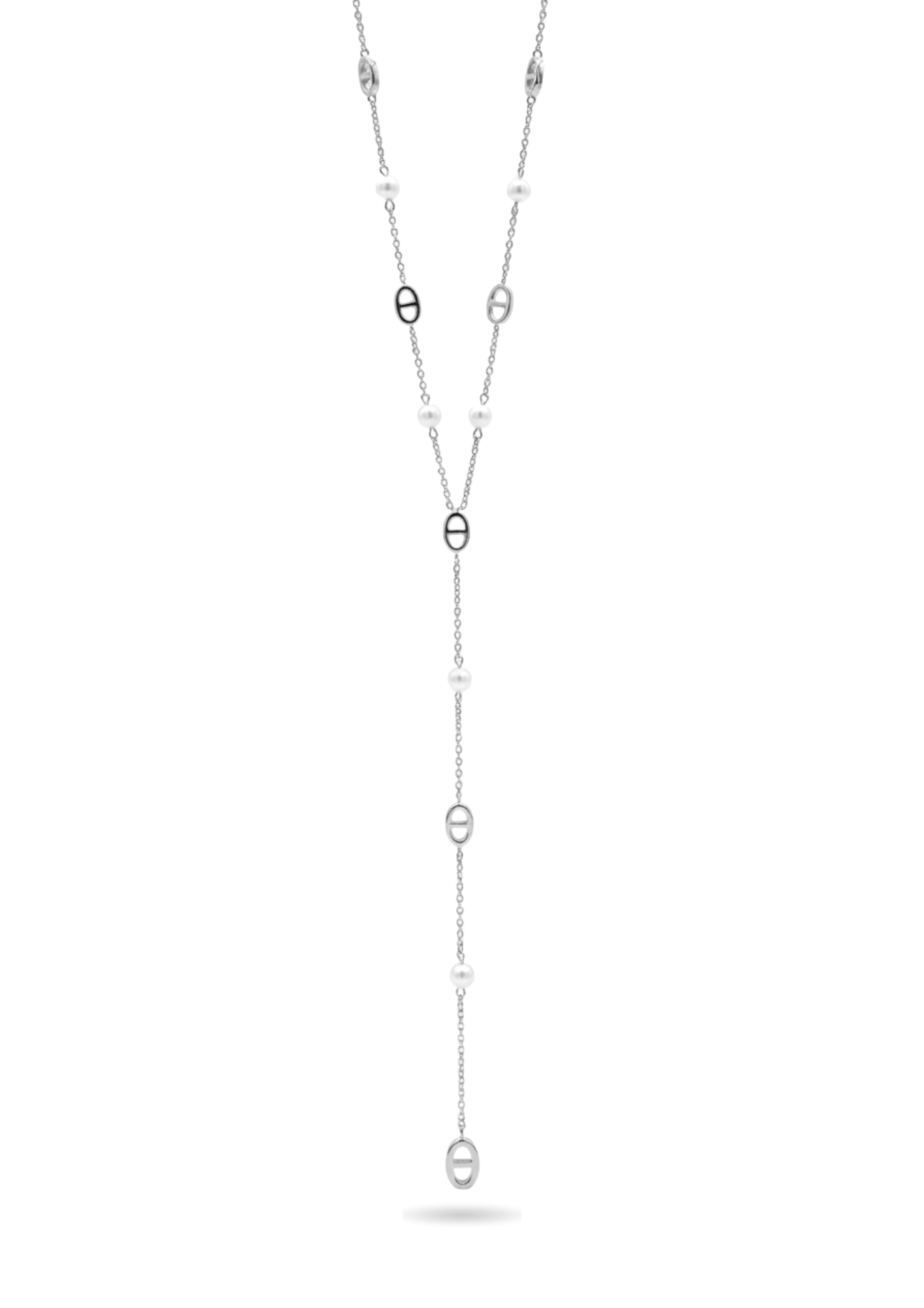 Collier Y Acier Inoxydable Ovale Perle Naturelle