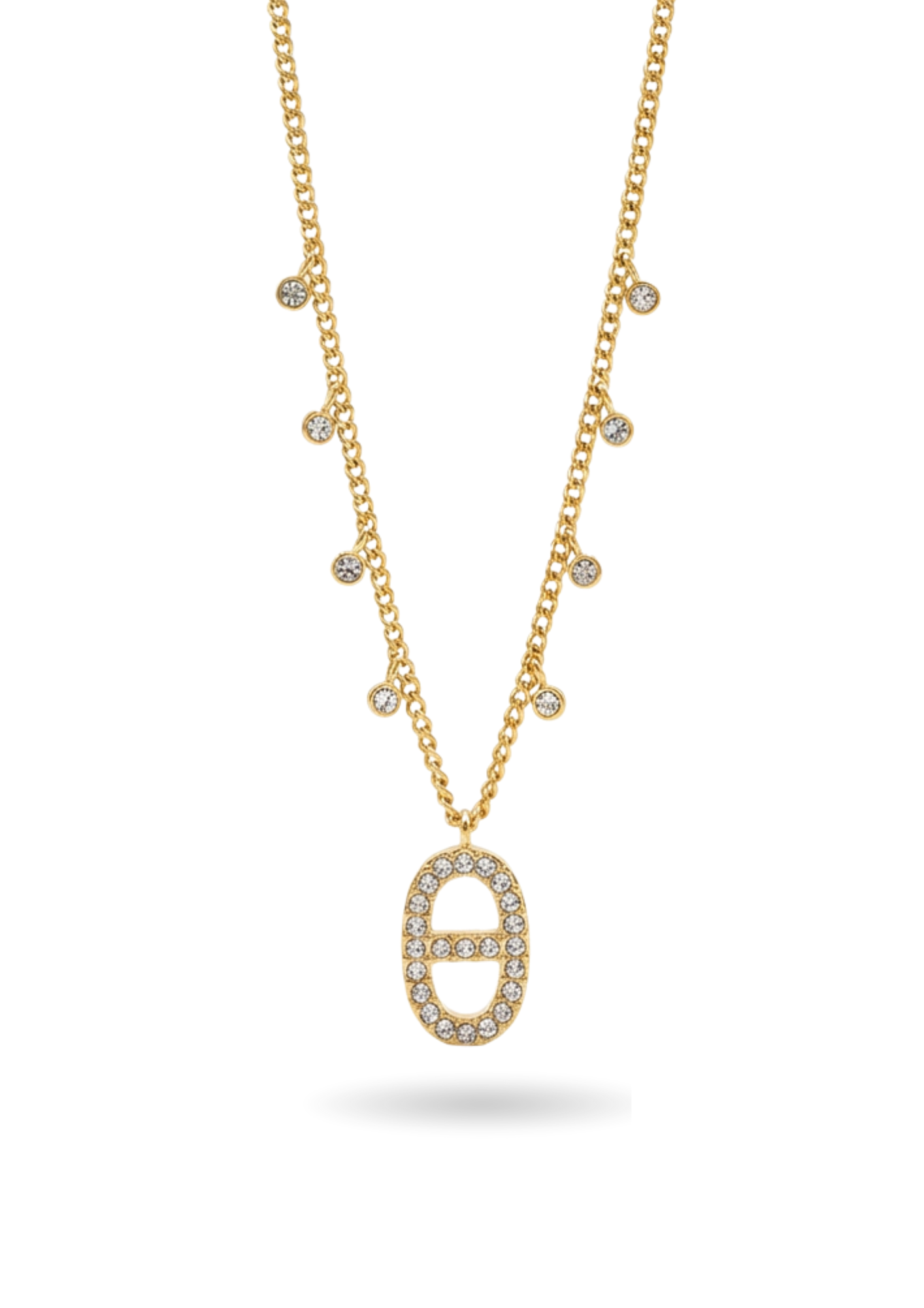 Collier Acier Inoxydable Breloque Ovale Strass