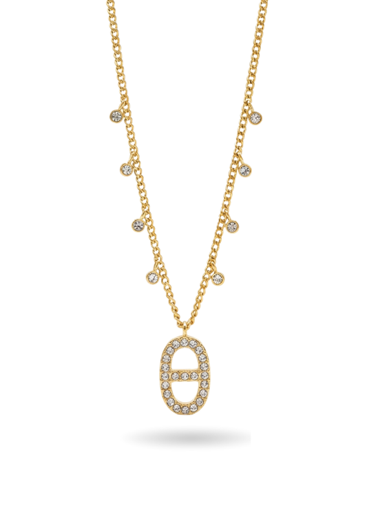 Collier Acier Inoxydable Breloque Ovale Strass