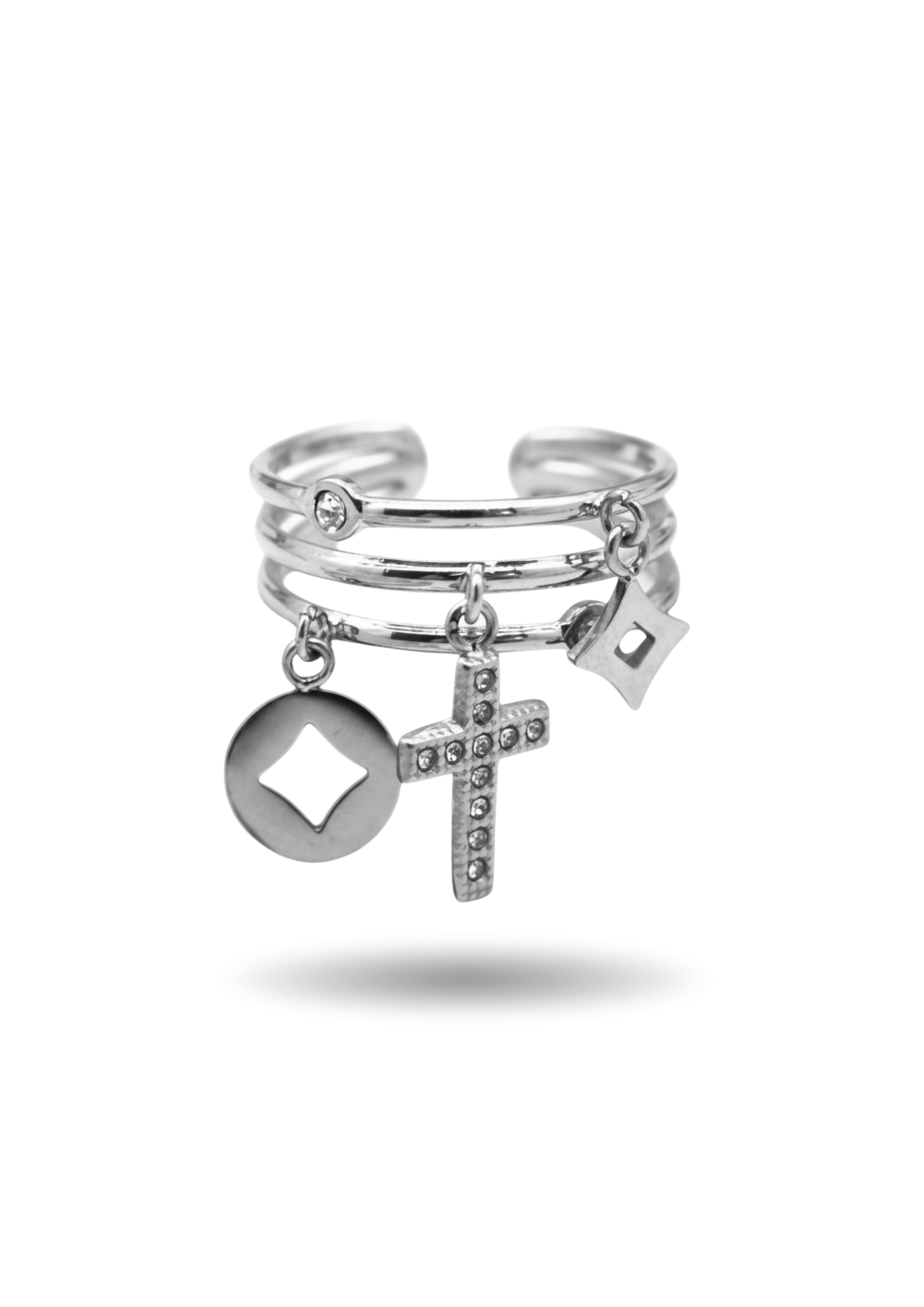 Bague Breloque Croix Strass