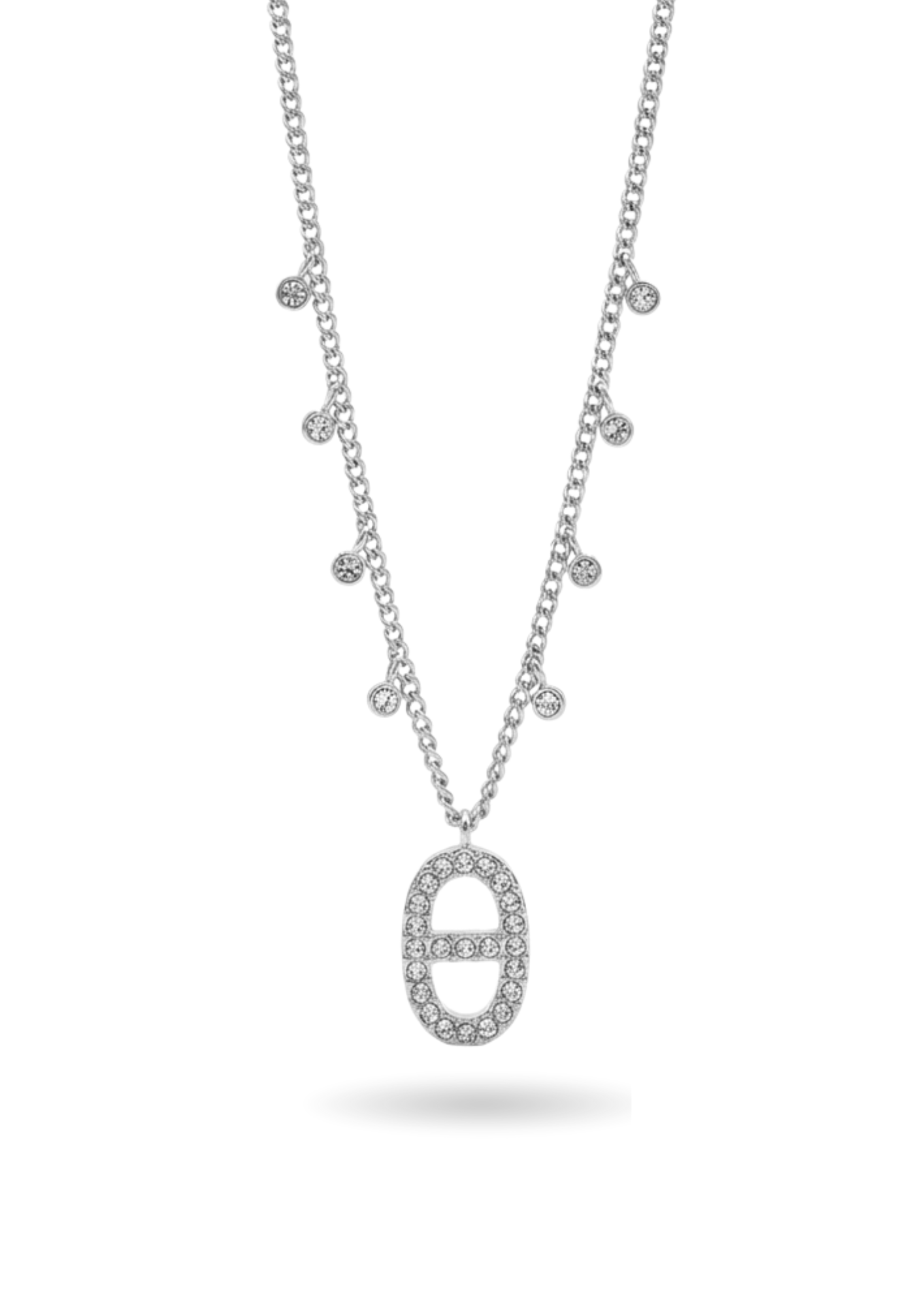 Collier Acier Inoxydable Breloque Ovale Strass