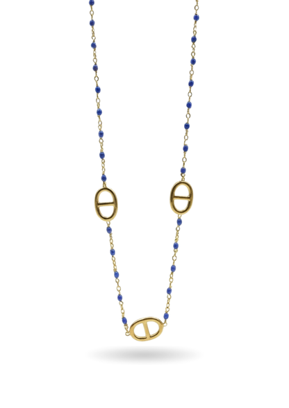 Collier Acier Inoxydable Maille Marine Bleu