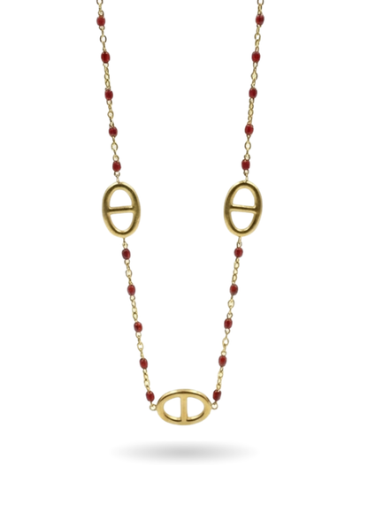 Collier Acier Inoxydable Maille Marine Rouge