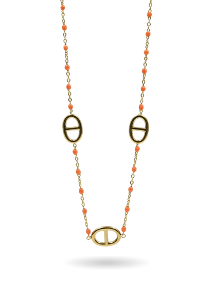 Collier Acier Inoxydable Maille Marine Orange