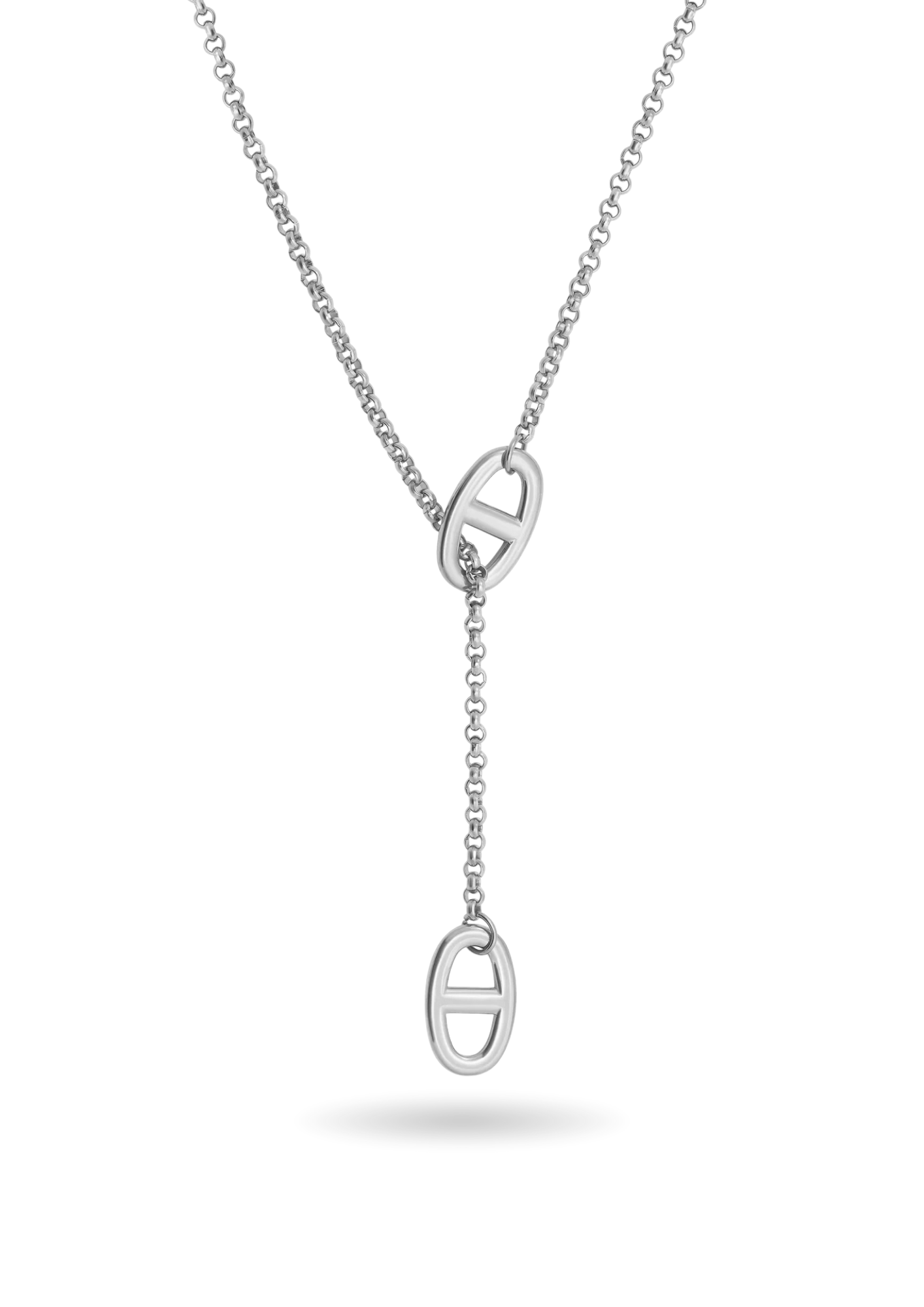 Collier Y Acier Inoxydable Double Ovale