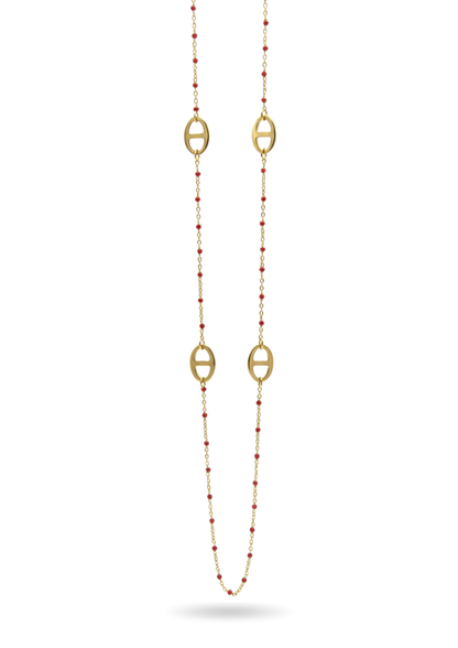 Sautoir Acier Inoxydable Maille Marine Couleur rouge